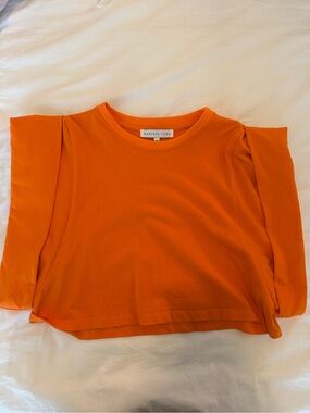 Bright Orange Puff-Sleeve Crop Top
